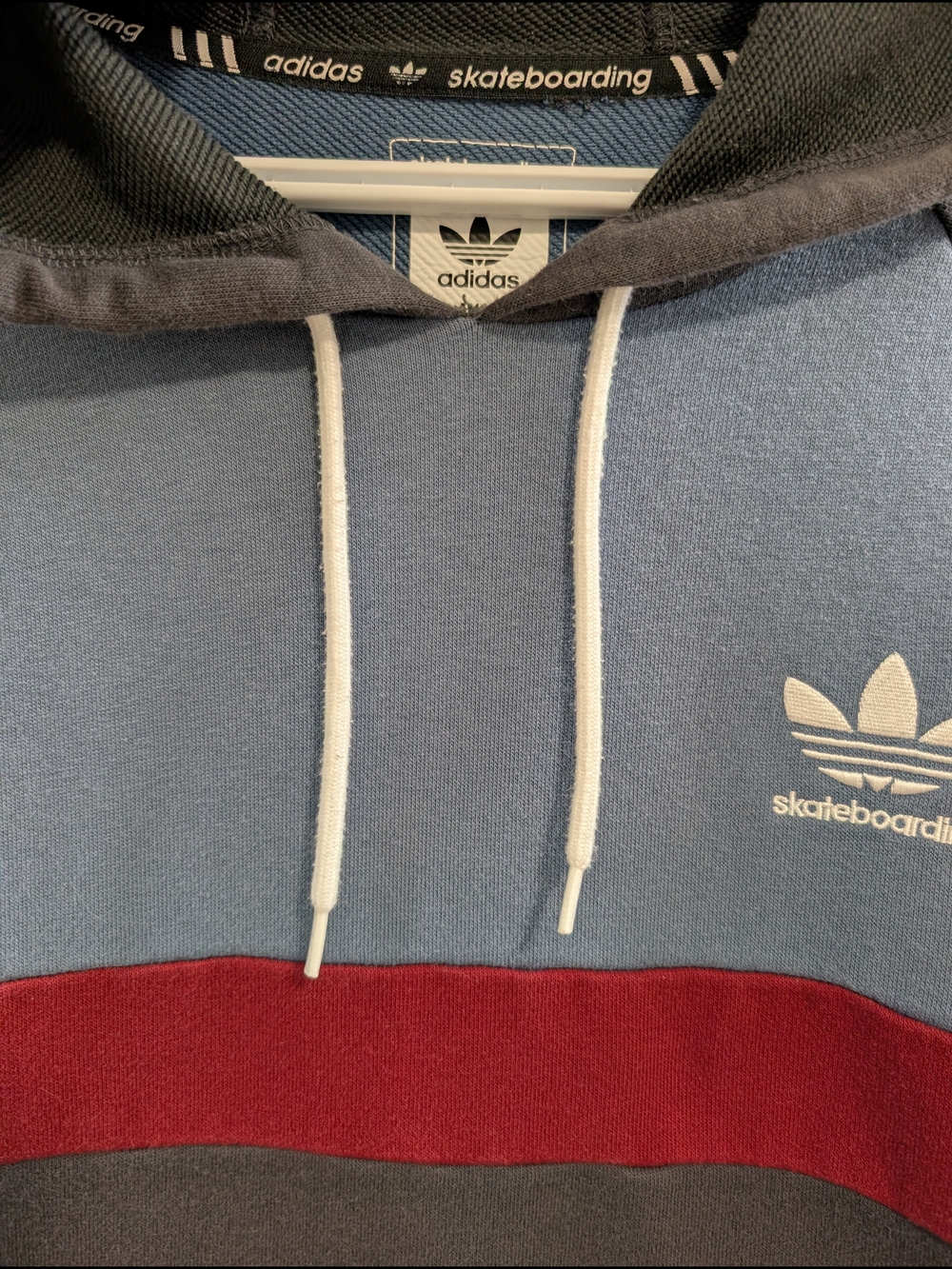 adidas Skateboarding Charcoal Hoodie with Blue and Burgundy Panels - Picture 3 of 11